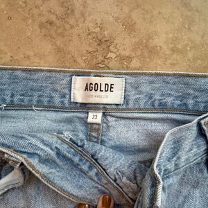 AGOLDE Criss Cross‎ Straight Jeans 23 light wash frayed crossover